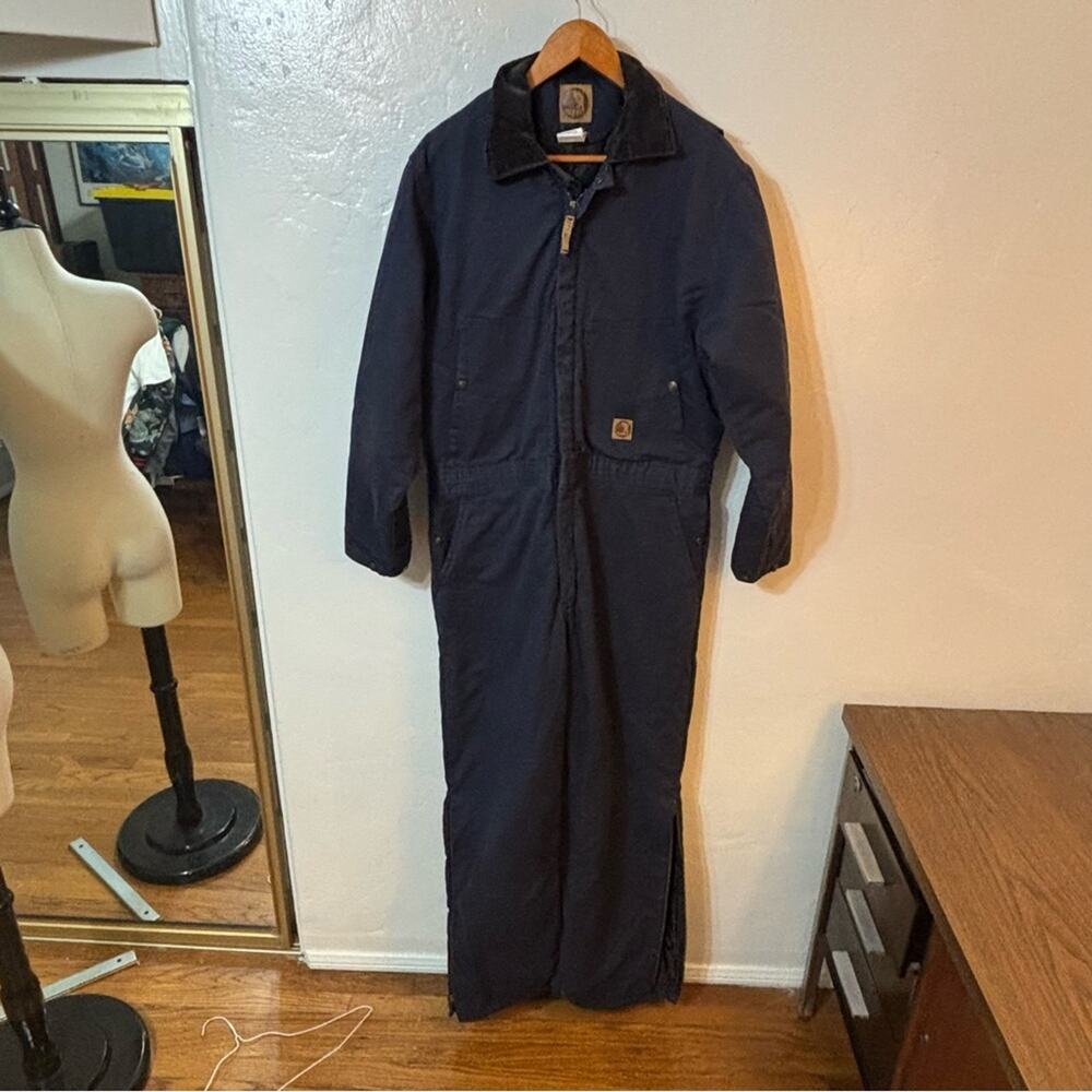 Vintage Berne Winter Insulated Duck Coveralls Navy Blue Workwear Large - Picture 5 of 15